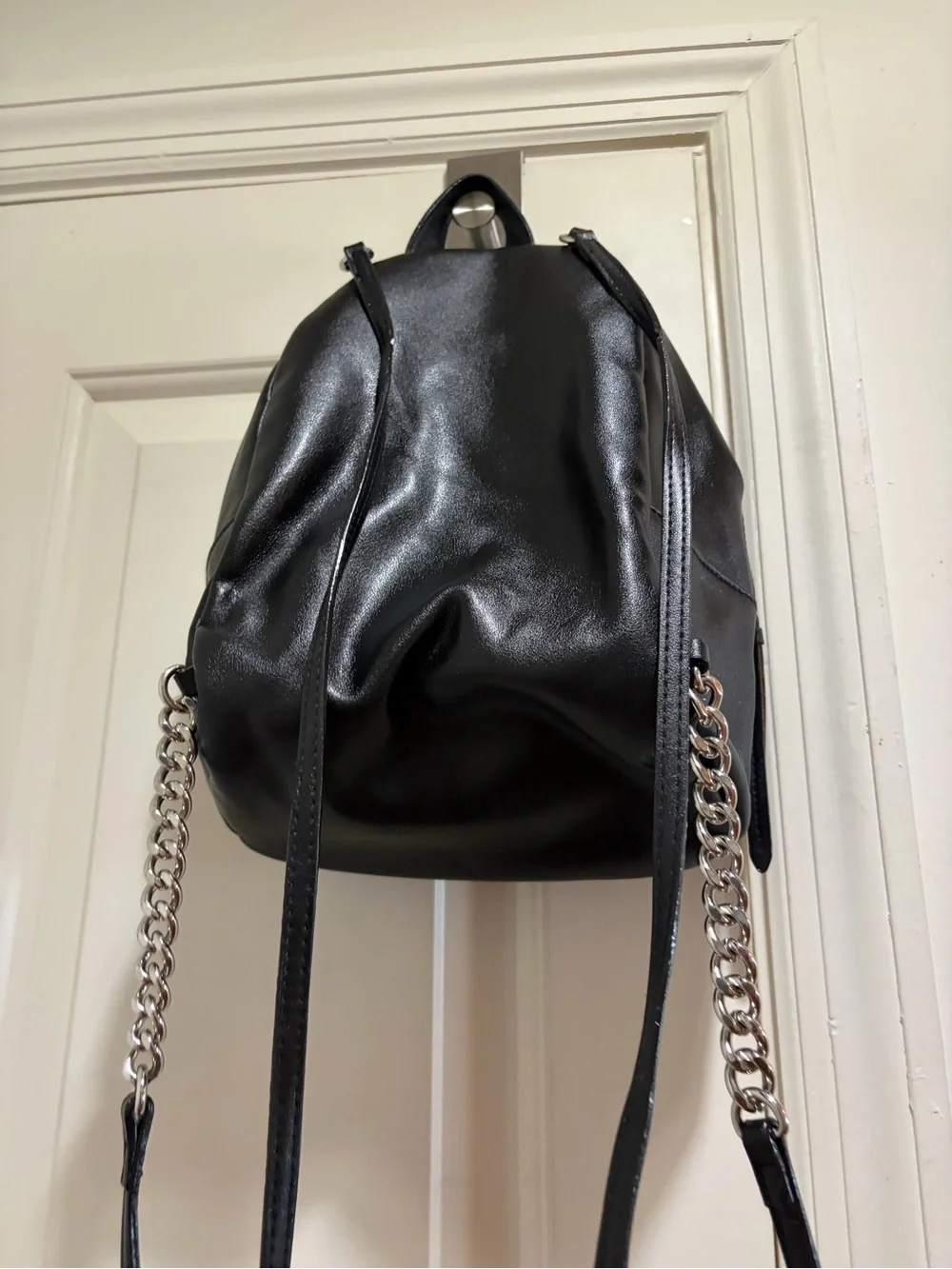 Victoria's Secret Black Mini Backpack with Silver Chain and Palm Accent